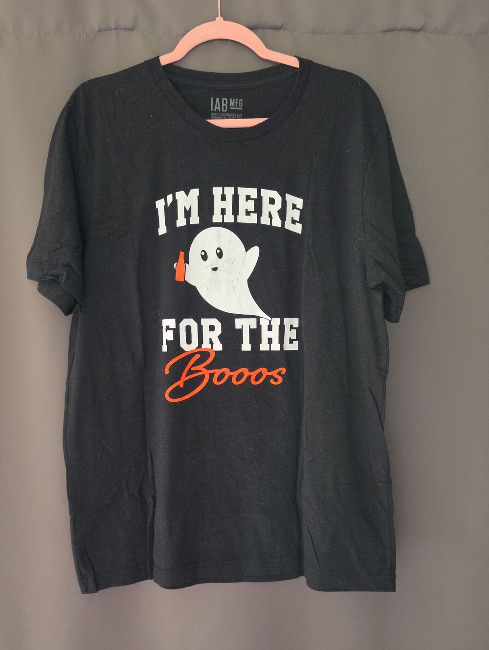 Black Halloween Graphic Tee with Ghost "I'm Here For The Boos"
